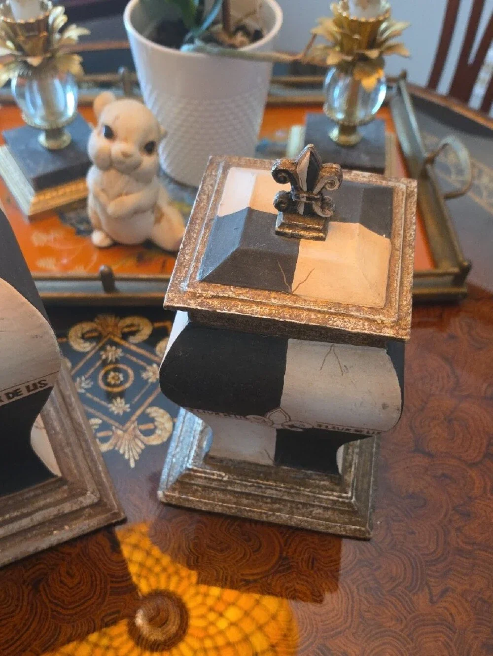 Decorative Fleur de Lis Black and White Accent Canisters